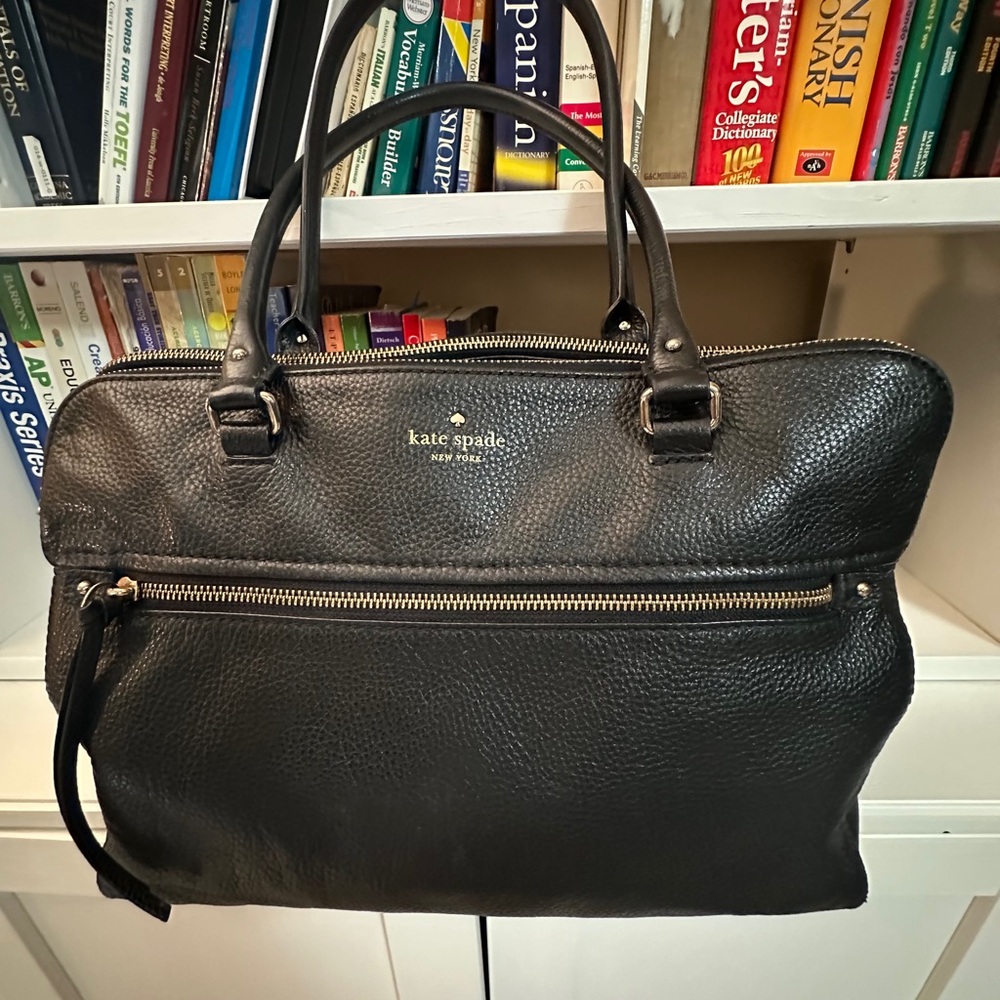 kate spade Black Pebbled Leather Laptop Tote with Front Zip Pocket - Picture 4 of 11